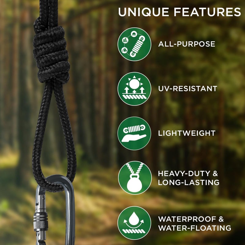 TECEUM Rope – 1/4” & 3/8” – 90 FT | 150 FT – Strong All-Purpose Utility Rope – Camping, Crafting, Flag Pole, Indoor & Outdoor – Polypropylene Nylon Poly Lightweight Diamond Braided Cord – Black - Image 4